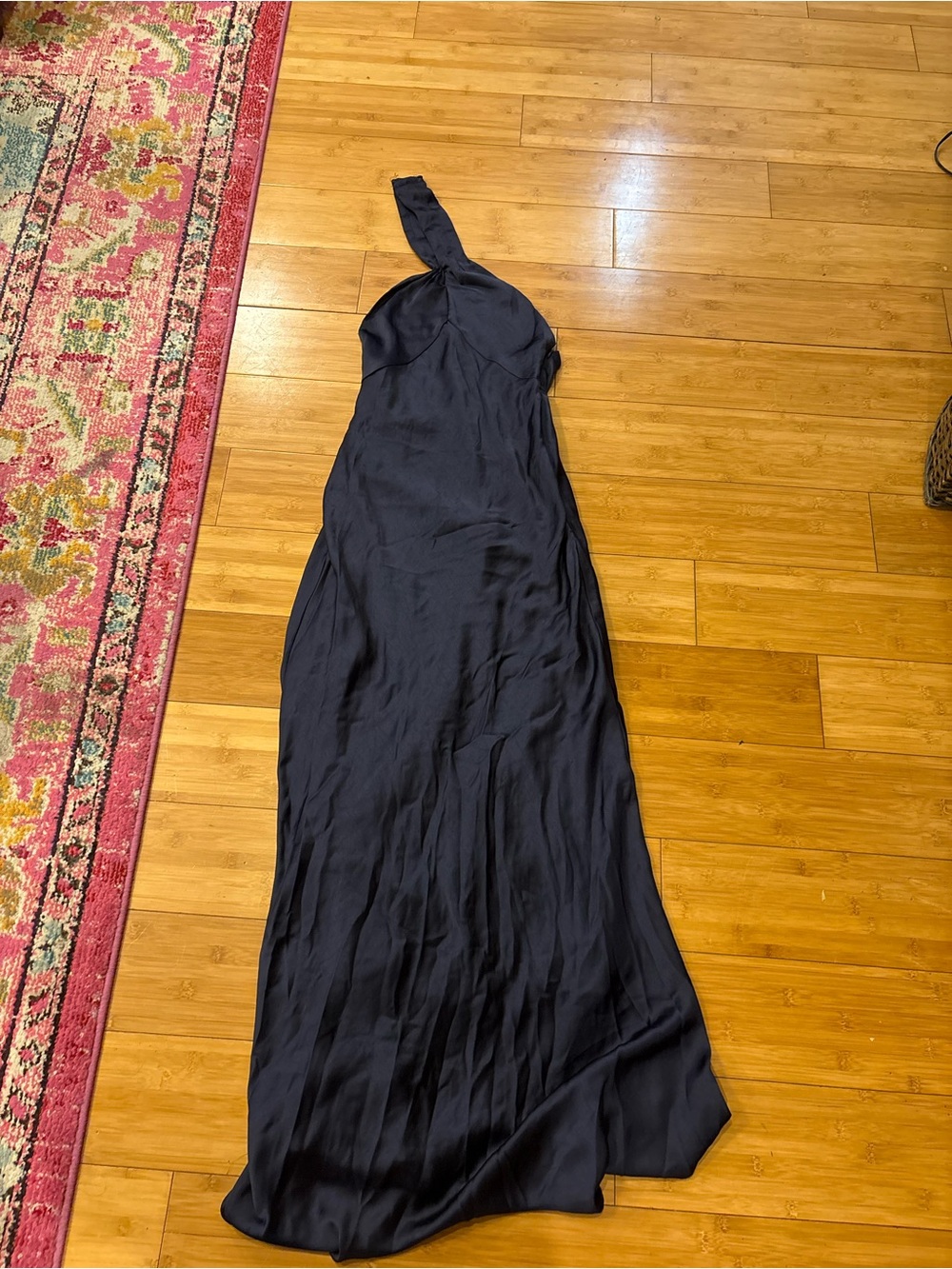BHLDN One-Shoulder Navy Satin Evening Gown